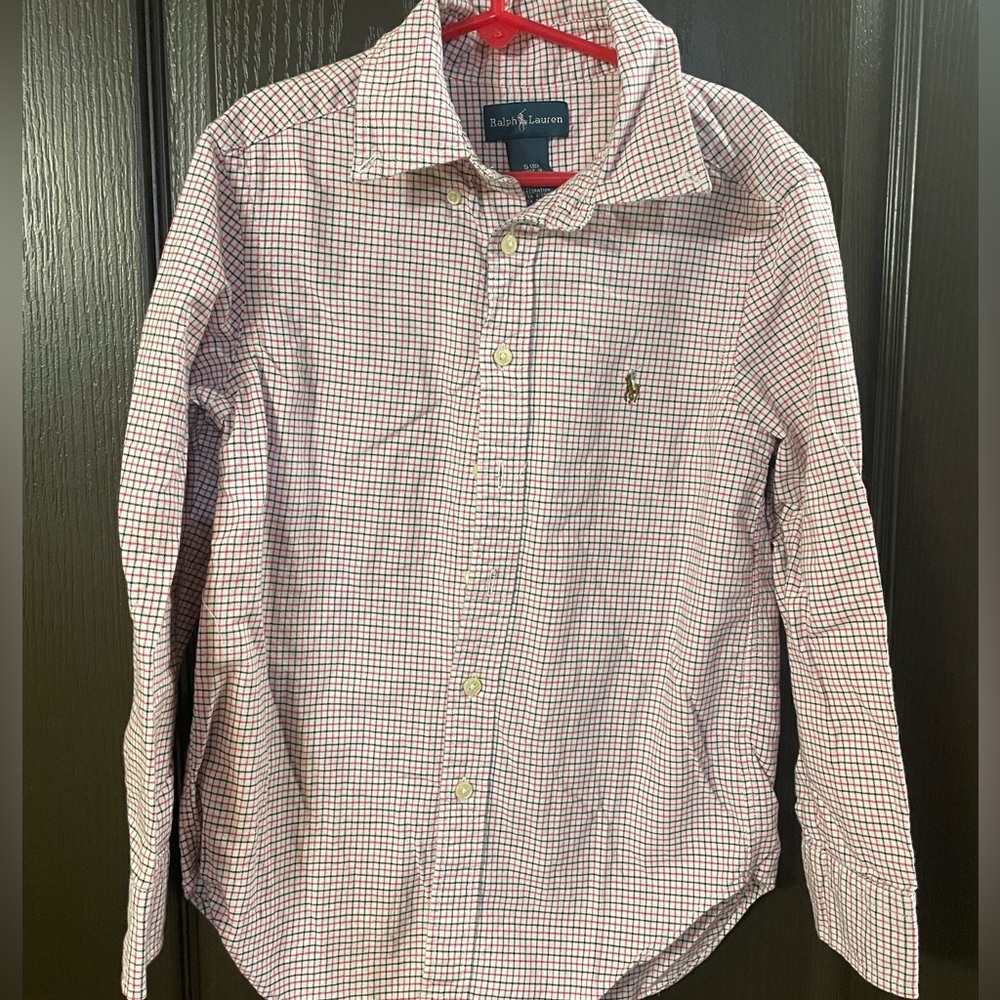 🤩🐎 Ralph Lauren Boys Oxford checkered long sleeve 100% cotton shirt size 8